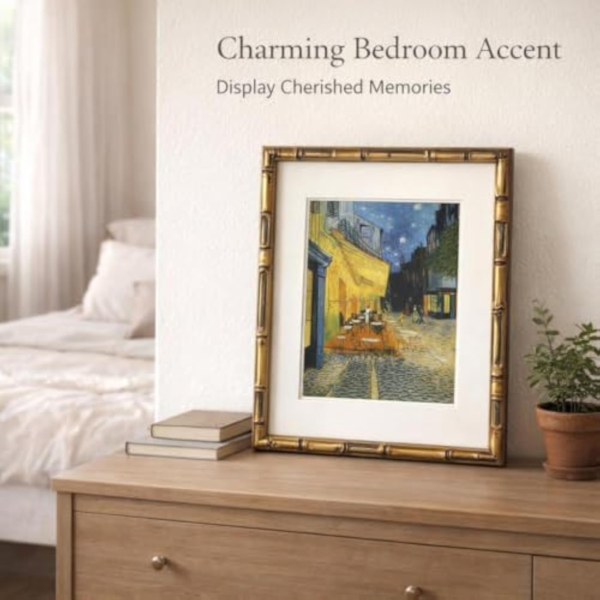 Rococo Gold Finish Picture Frame, Bamboo Texture Display